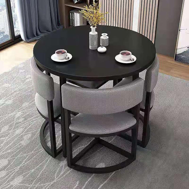 80cm Round Office Meeting Table Set – Compact Desk with 4 Padded Chairs