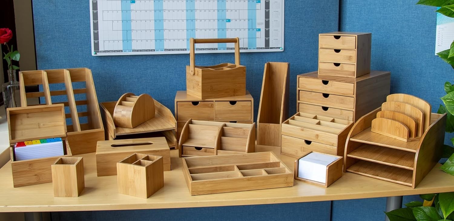 Bamboo Letter Holder & Mail Sorter Desk Organizer 10-Pack – Compact Storage