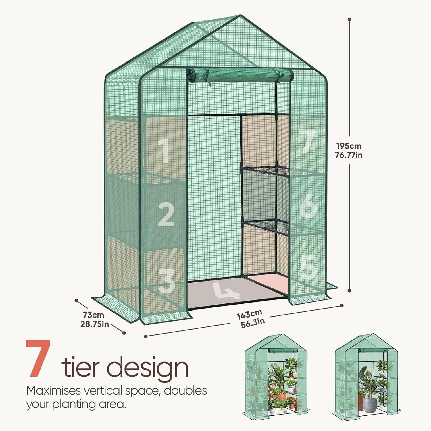 Walk-In Greenhouse with Shelves | Waterproof PE Cover | Heavy Aluminium Frame