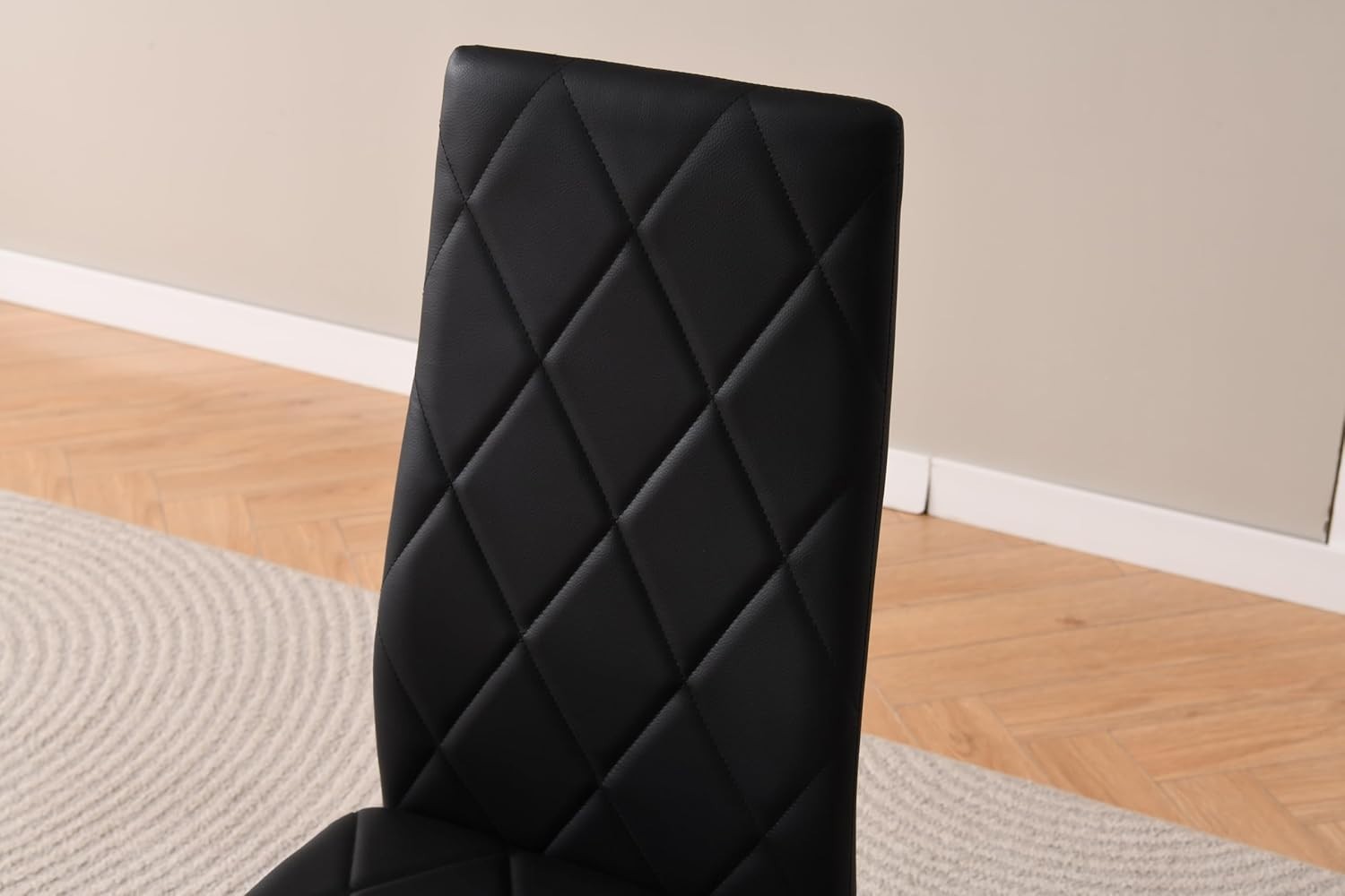 White Dining Table & 4 Black Leather Chairs | Space-Saving Modern Set