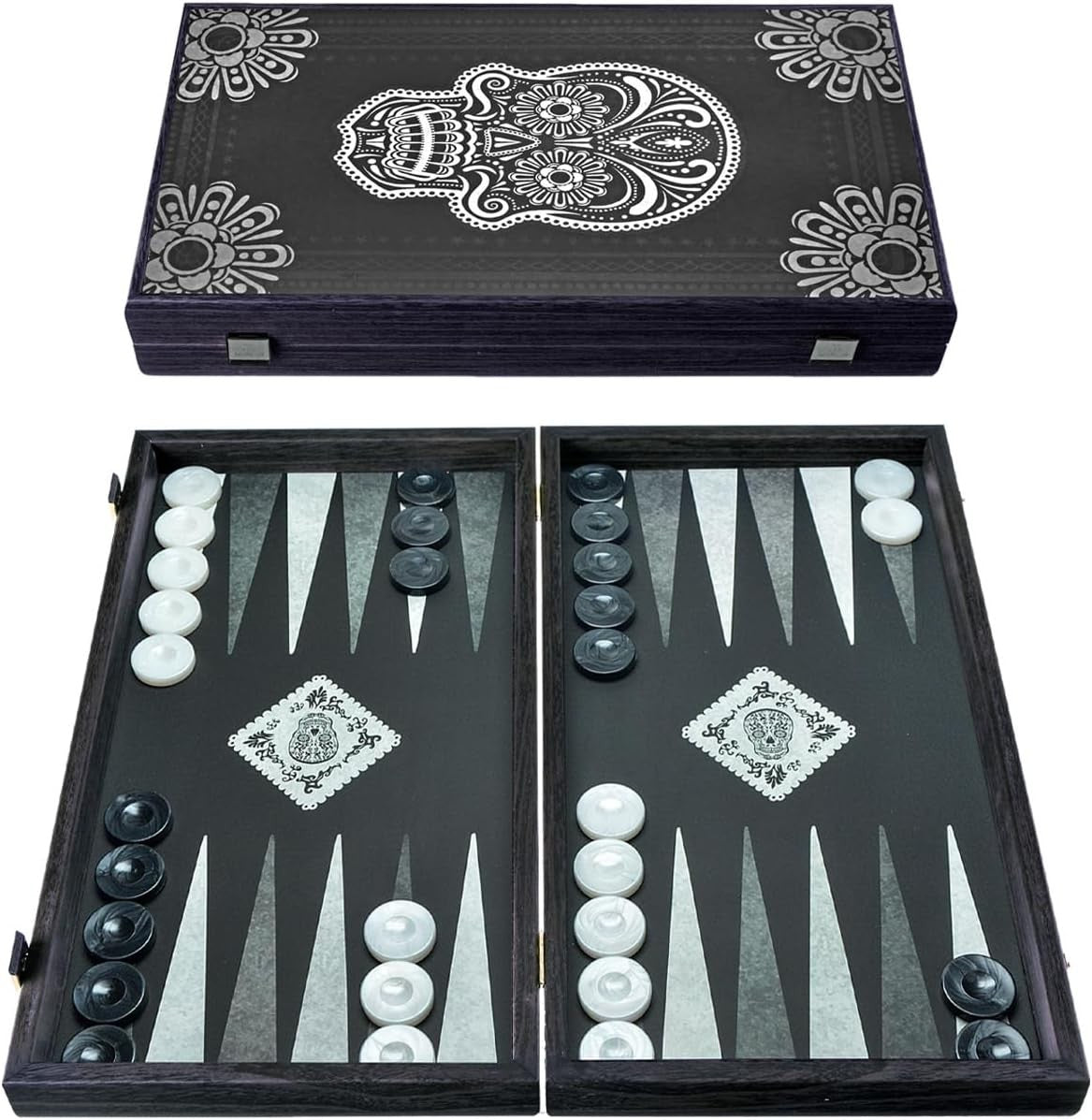 Luxury Backgammon Set Skull Art Design Folding Board 19in Collectors Game