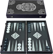 Luxury Backgammon Set Skull Art Design Folding Board 19in Collectors Game