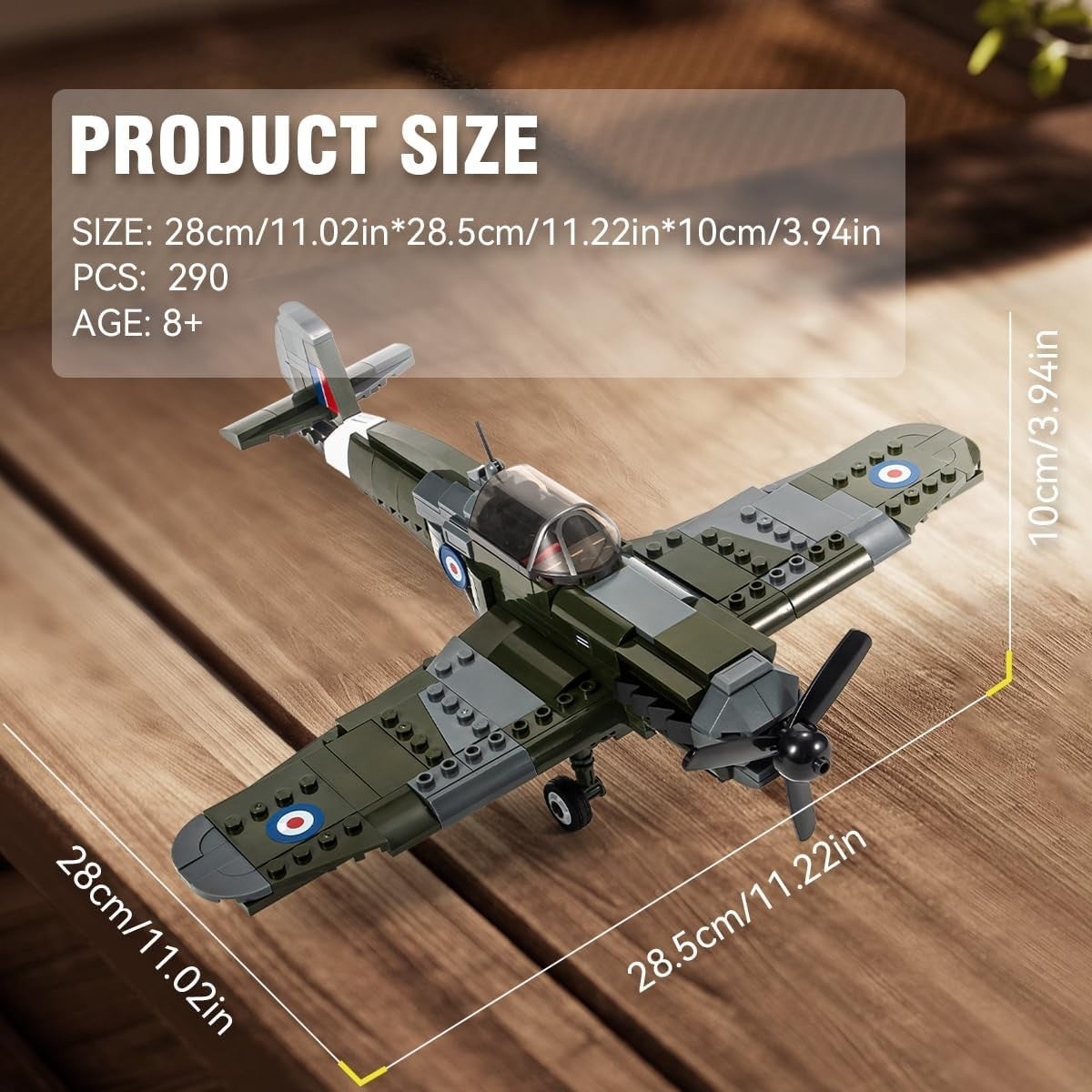 Spitfire Military Jet Building Kit – 290 Bricks Toy for Kids & Adults
