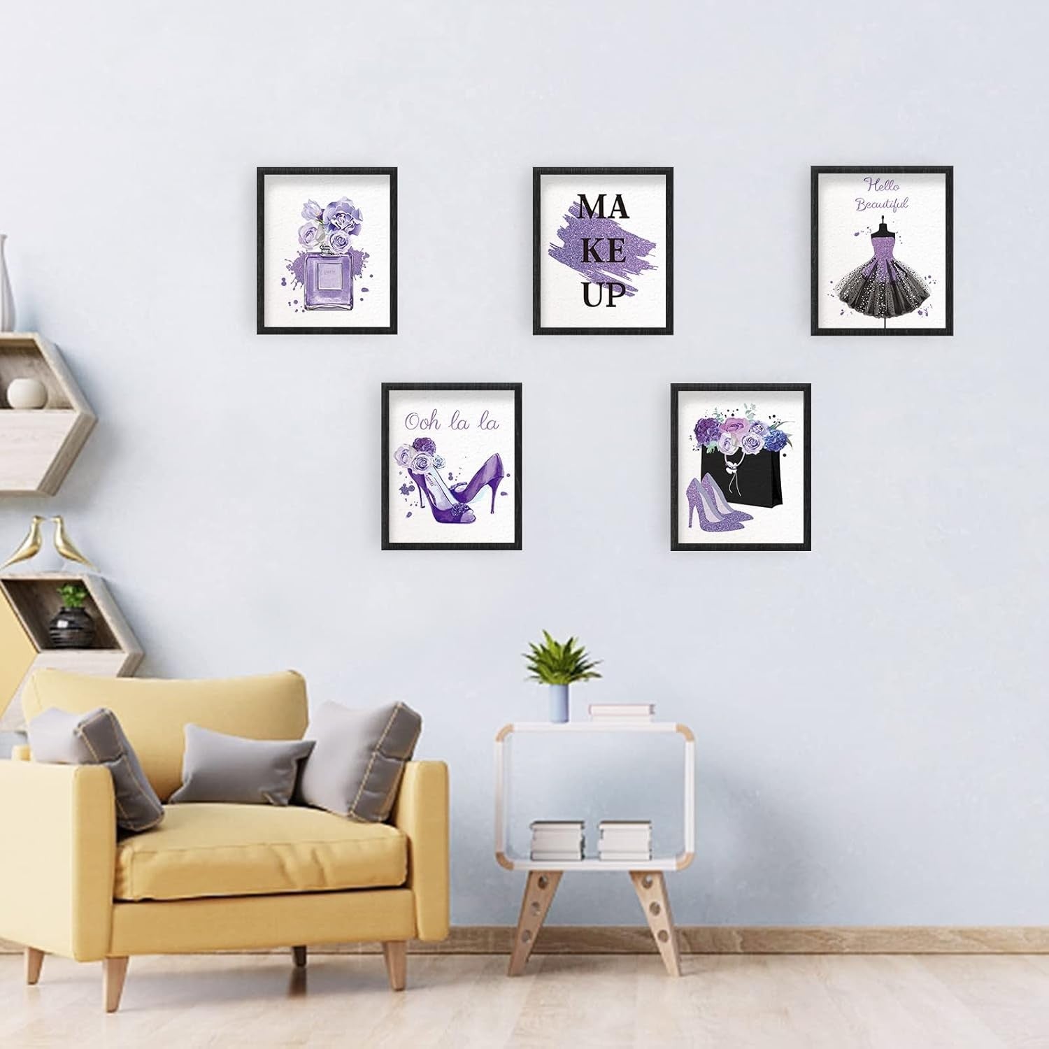 Purple Makeup Wall Art Prints Set 9pc 8x10in Unframed