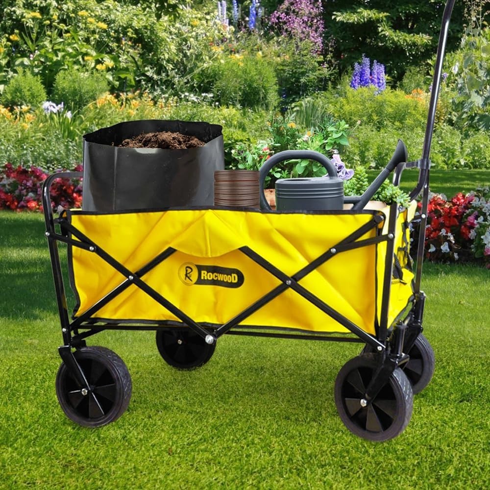 Foldable Garden Trolley Cart 200kg Heavy Duty Utility Wagon All Terrain Yellow