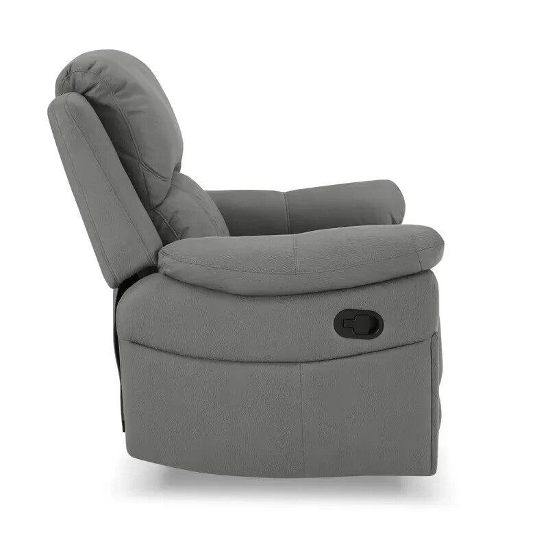 3 Seater Manual Recliner Sofa in Grey Air Leather with Diamond Stitching