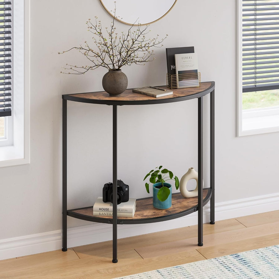 2 Tier Narrow Console Table Half Moon Entryway Table w/ Storage Shelf