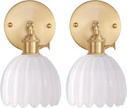 2 Vintage Gold Wall Sconces 180° Adjustable Light with Switch, Indoor