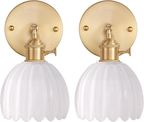 2 Vintage Gold Wall Sconces 180° Adjustable Light with Switch, Indoor