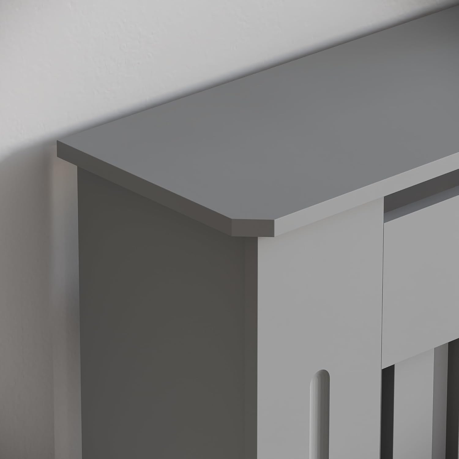 Large Olive Grey Radiator Cover | Modern Slatted MDF Heater Cabinet with Shelf
