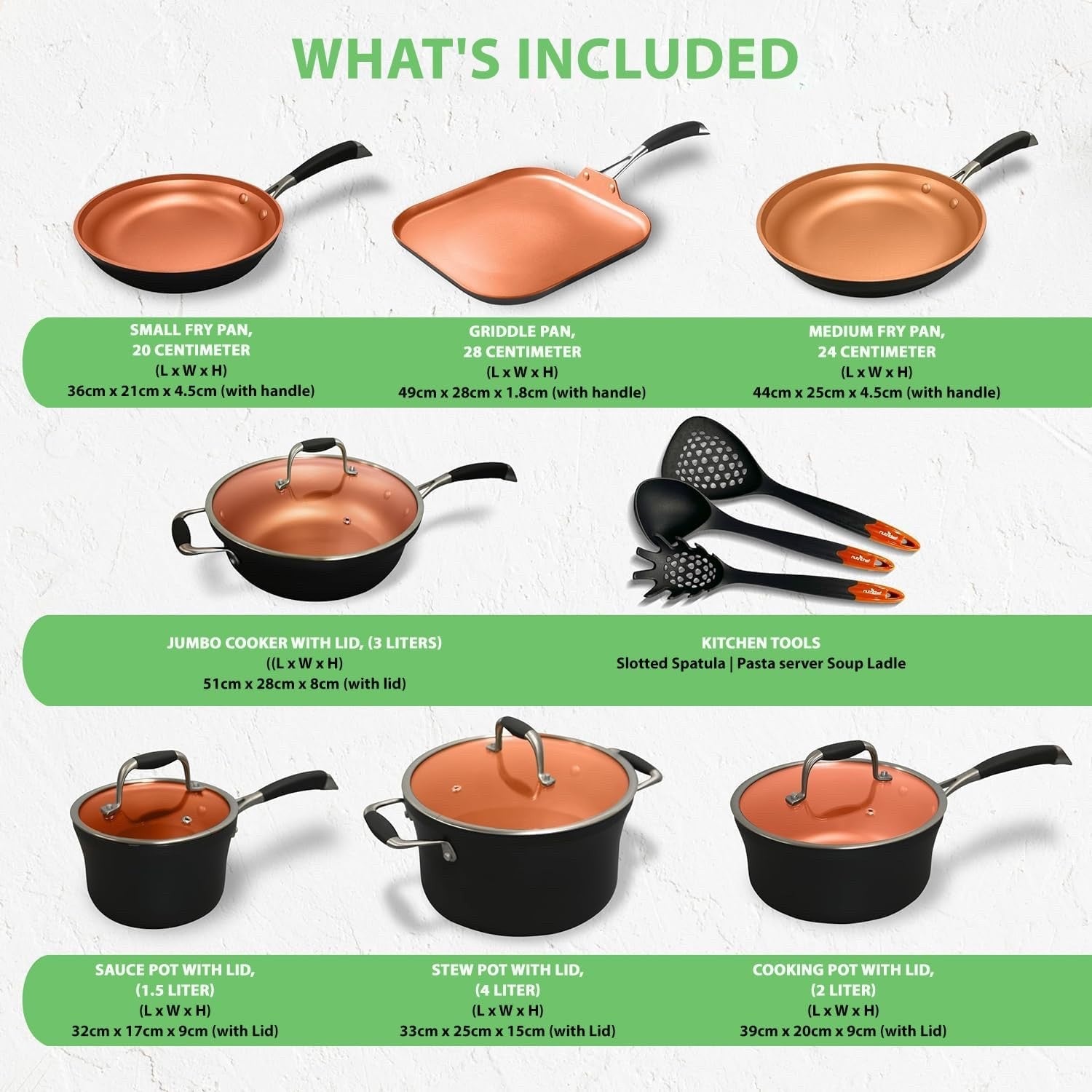 14pcs Copper Ceramic Stackable Non Stick Cookware Set Induction Safe Pots & Pans