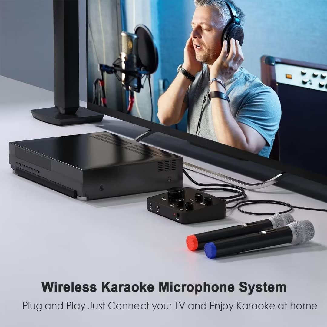 Wireless Karaoke Microphone Set Dual Handheld Mixer TV PC HDMI AUX