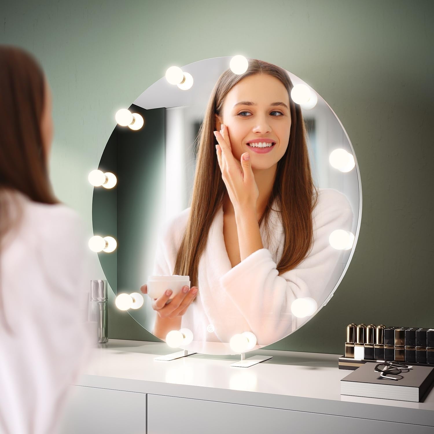 80cm Round Hollywood Vanity Mirror with 12 Dimmable LED Bulbs & Touch Control