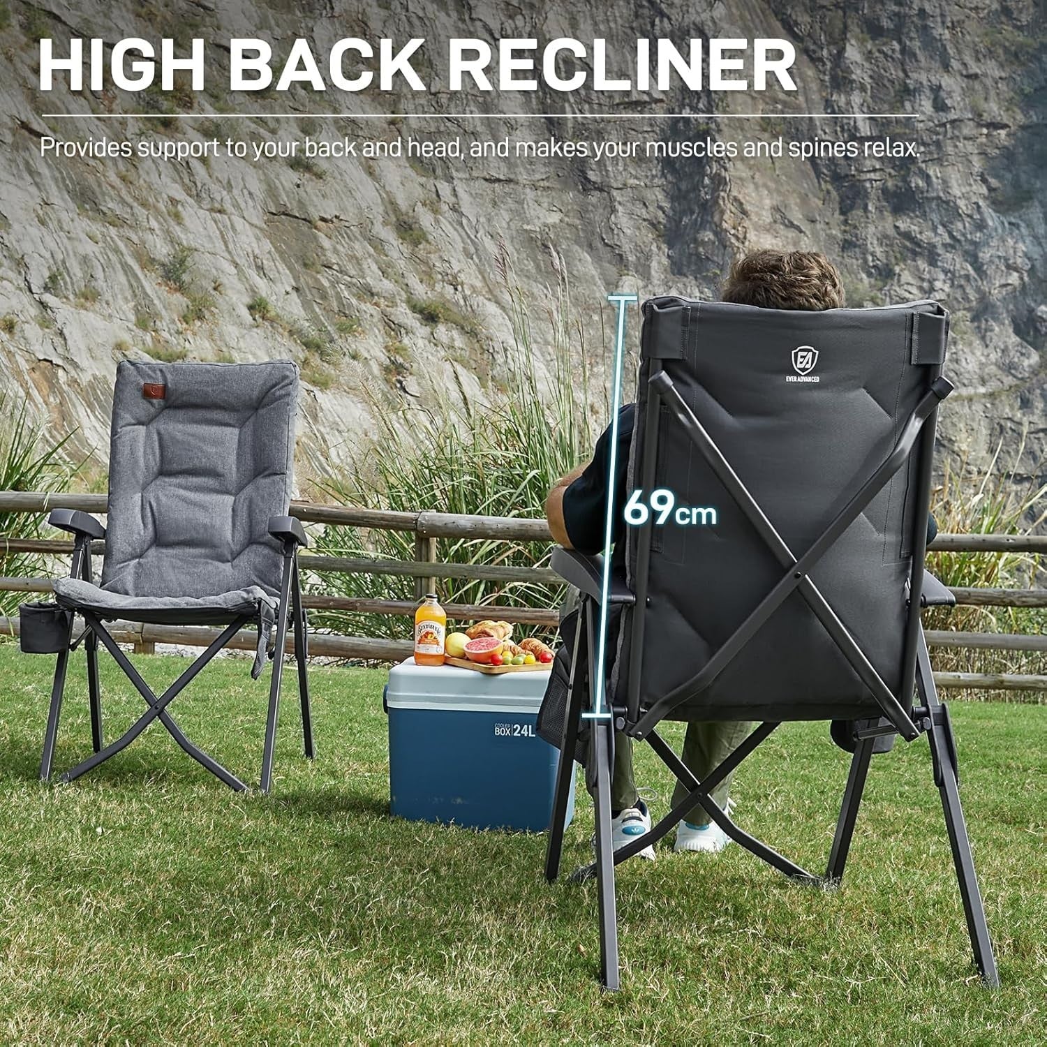 Heavy Duty Folding Camping Chair Padded High Back Cup Holder Recliner