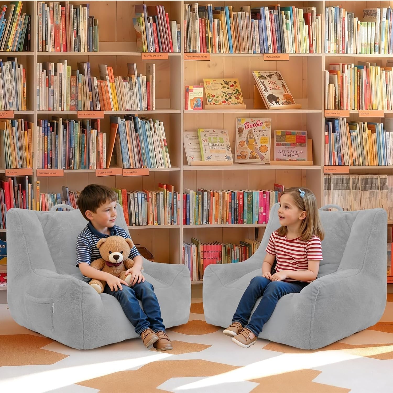 Kids Bean Bag Chair Sofa Grey | Comfy Toddler Seat Foam Filled Soft