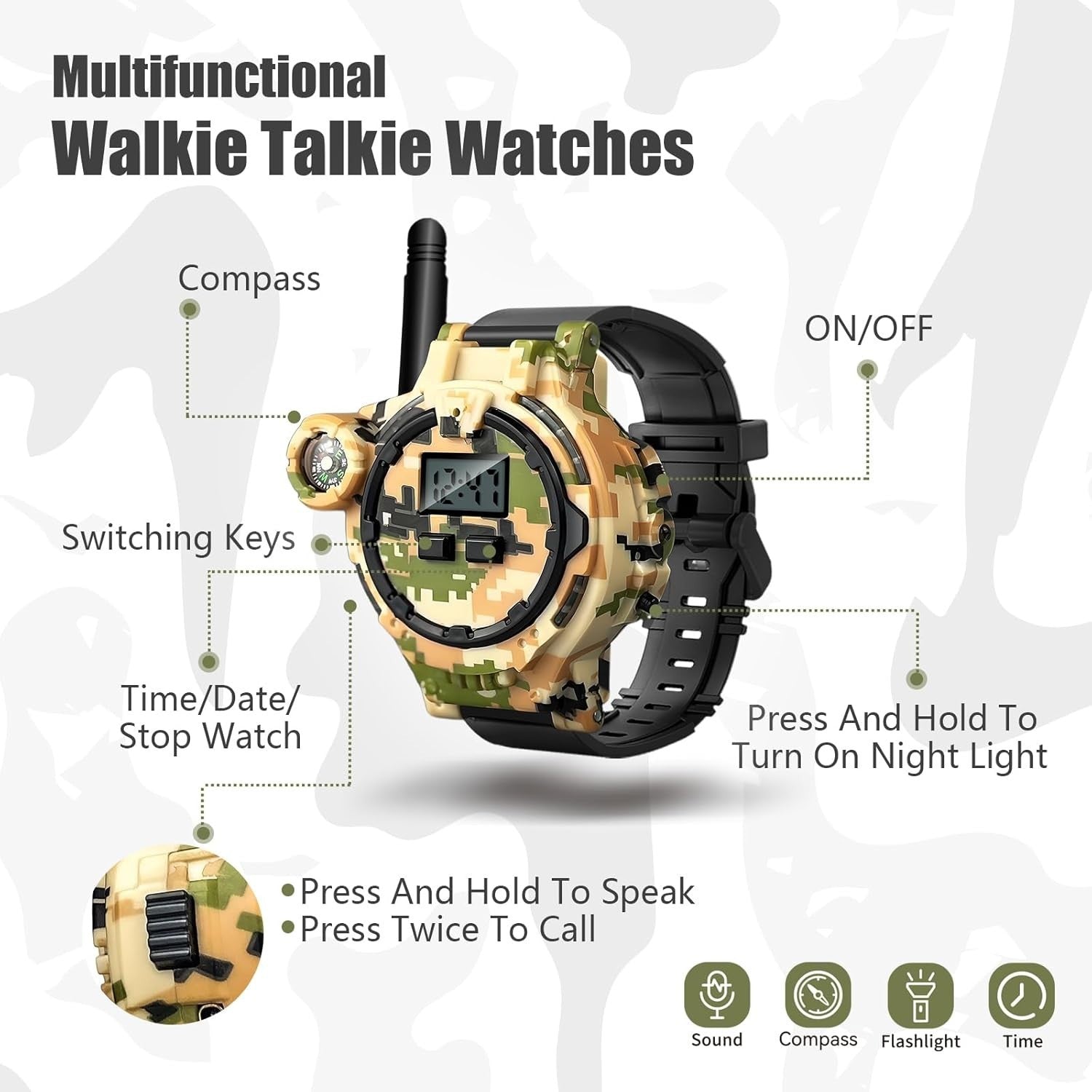 Kids Rechargeable Walkie Talkies 2 Pack Orange Camo Long Range Radio Toy