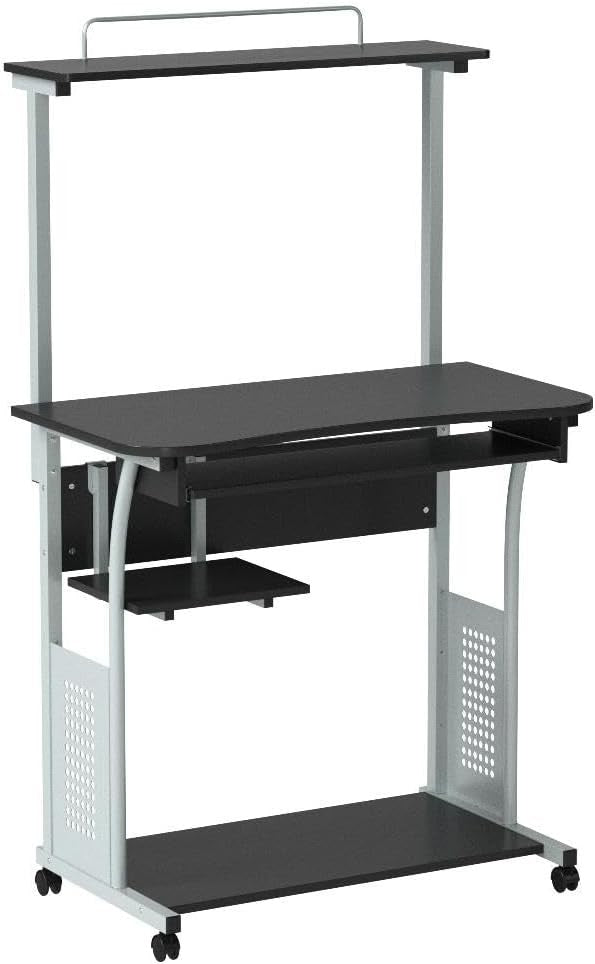 3 Tier Computer Desk with Printer Shelf Keyboard Tray Rolling Home Office