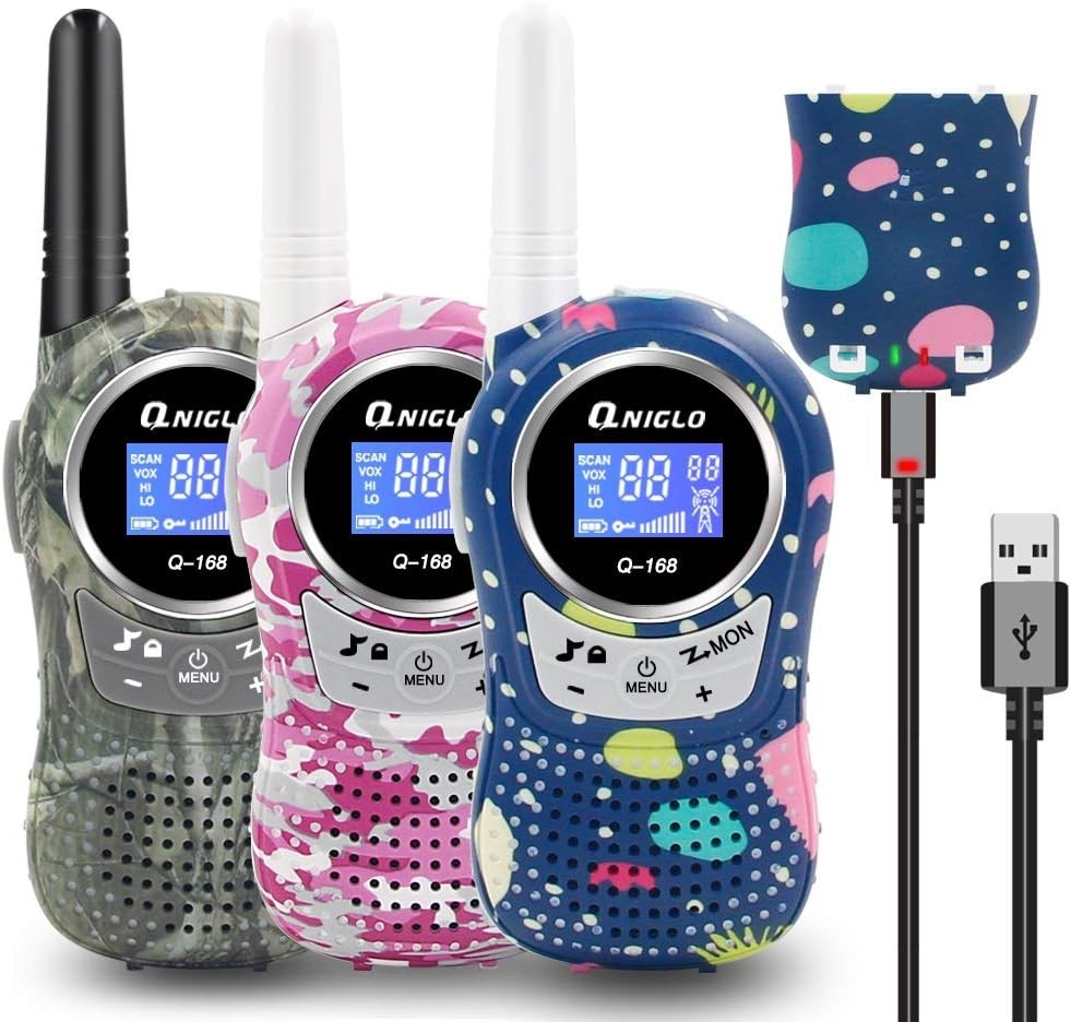 Kids Rechargeable Walkie Talkies 3 Pack 2 Mile Range VOX PMR 8 Channel