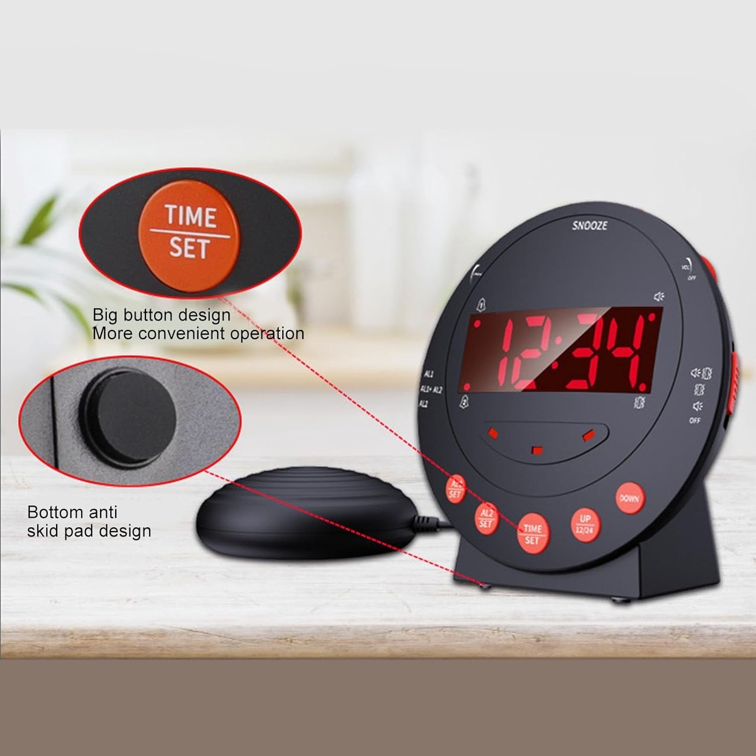 Loud Vibrating Alarm Clock Bed Shaker Flashing Light Heavy Sleepers