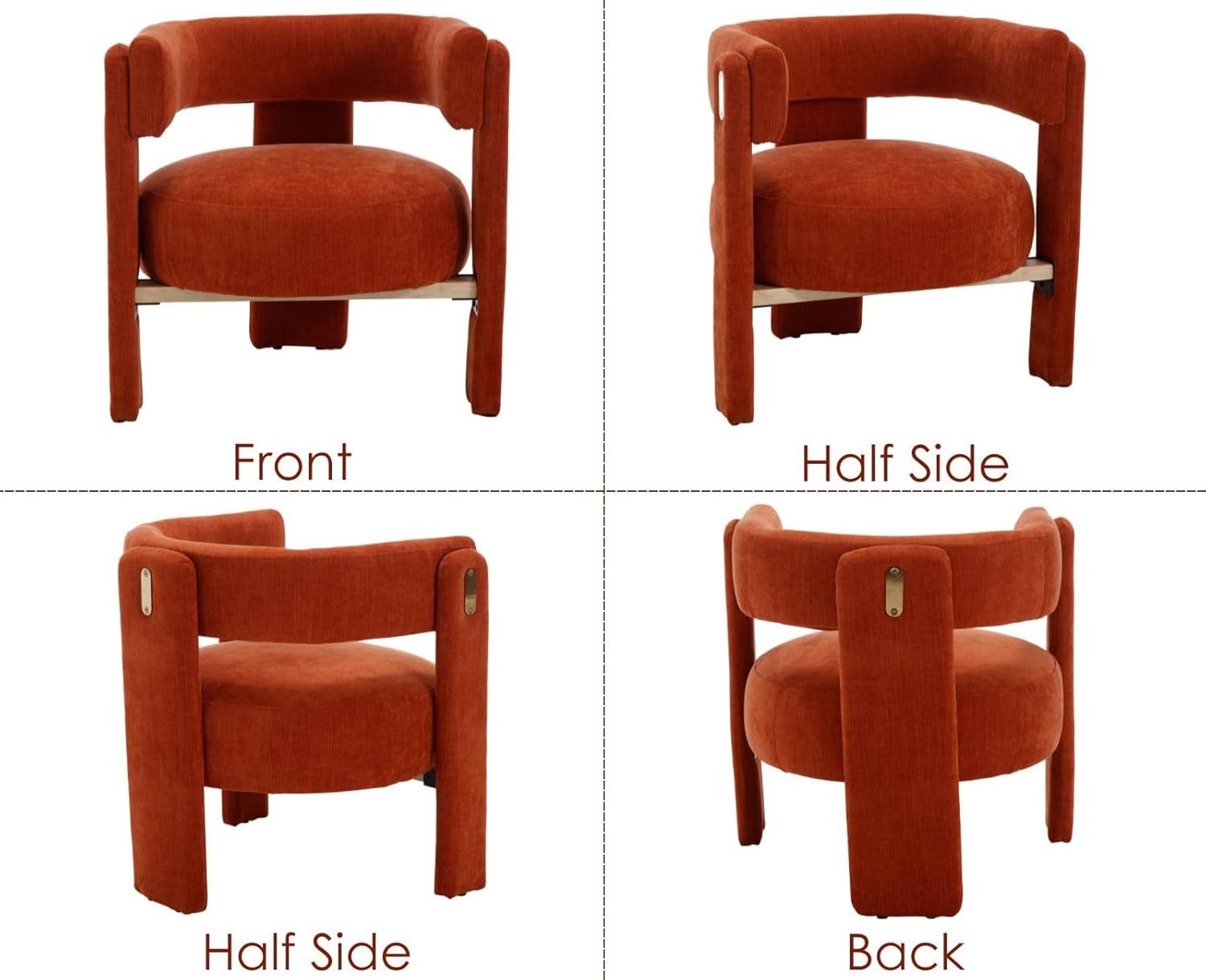 Orange Chenille Accent Chair Padded Tub Barrel Lounge Chair