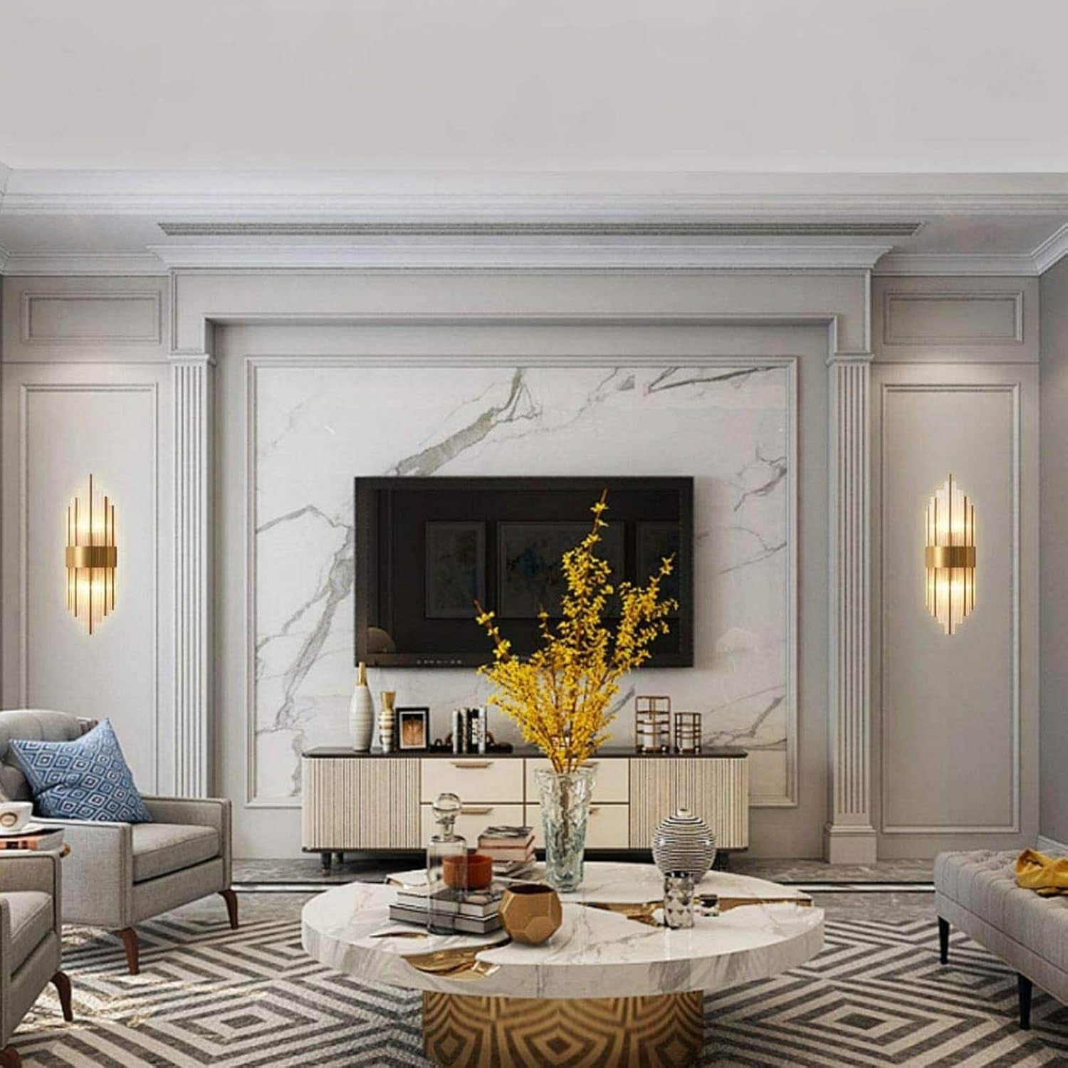 Crystal Wall Sconce Light Modern Gold Art Deco Fixture Lamp Pair E14