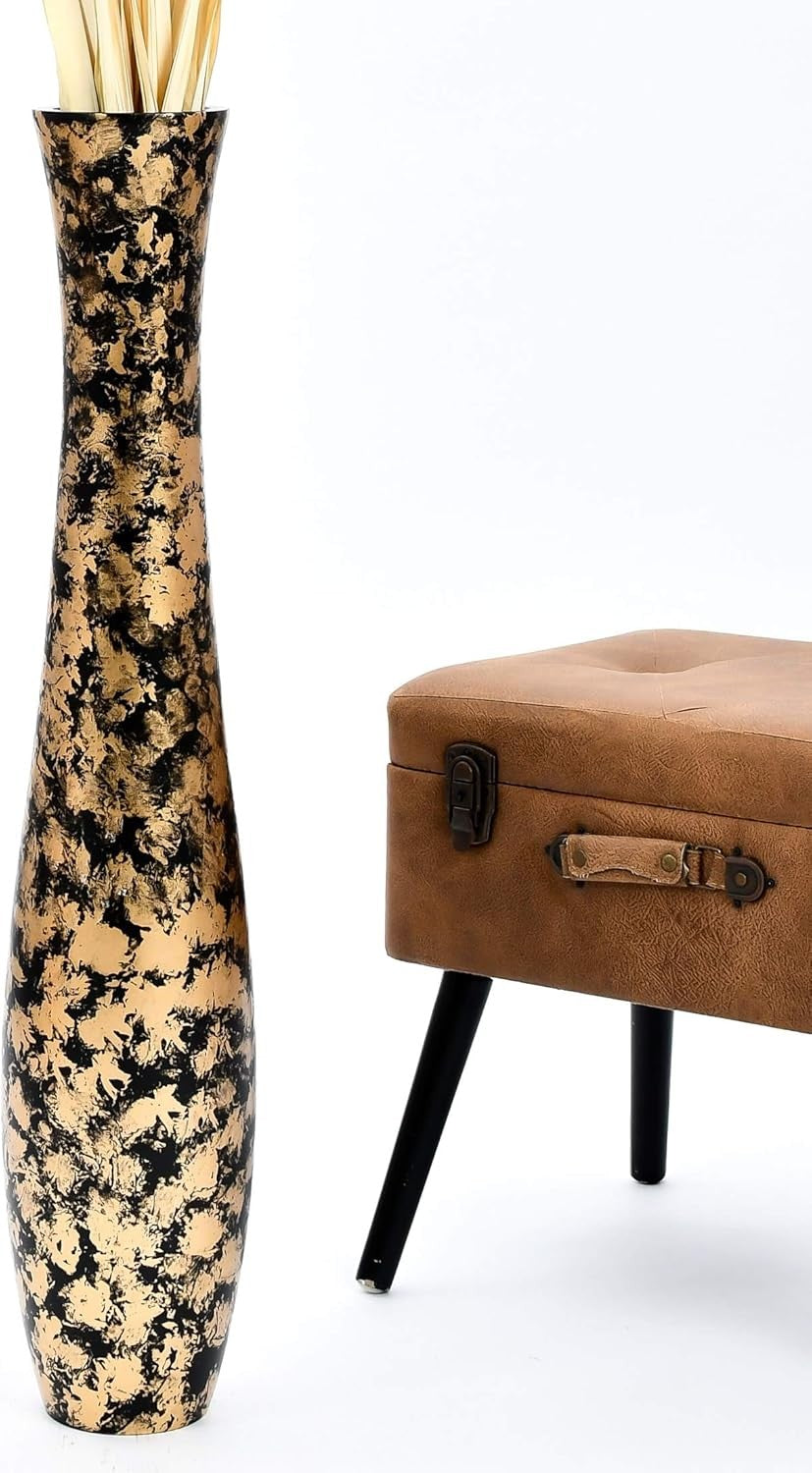 Large Gold Black Floor Vase 85cm Tall Wooden Decor for Pampas Grass