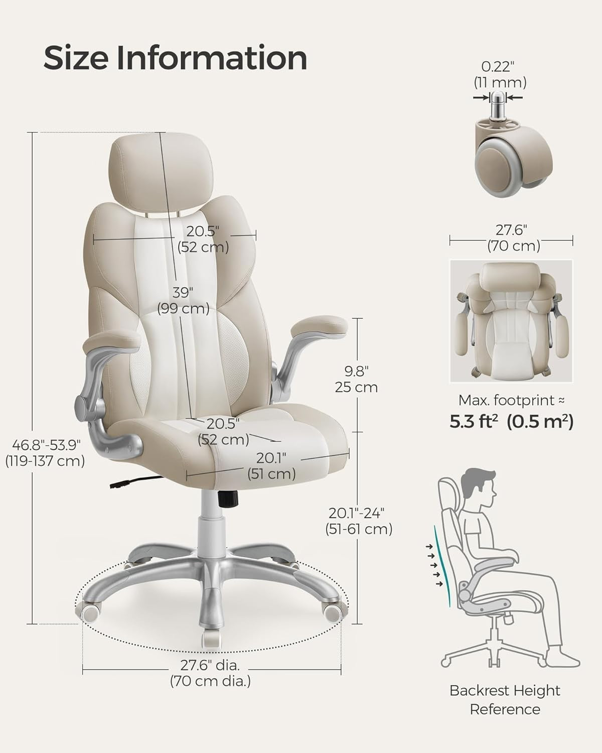 Executive Office Chair Swivel Cream White Adjustable Desk Seat 150kg Tilt