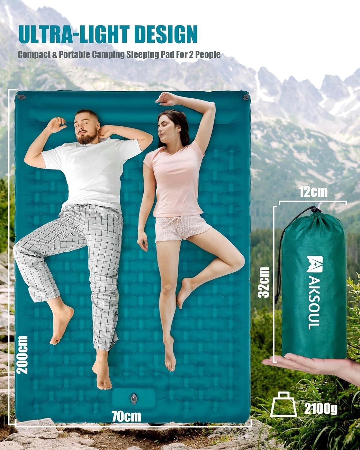 Double Self-Inflating Camping Mattress 12CM Thick Portable Outdoor