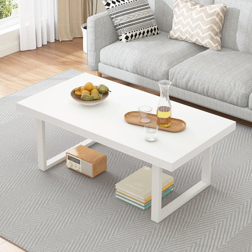 White Oak Coffee Table 99x53cm Minimalist Industrial Metal Frame Durable