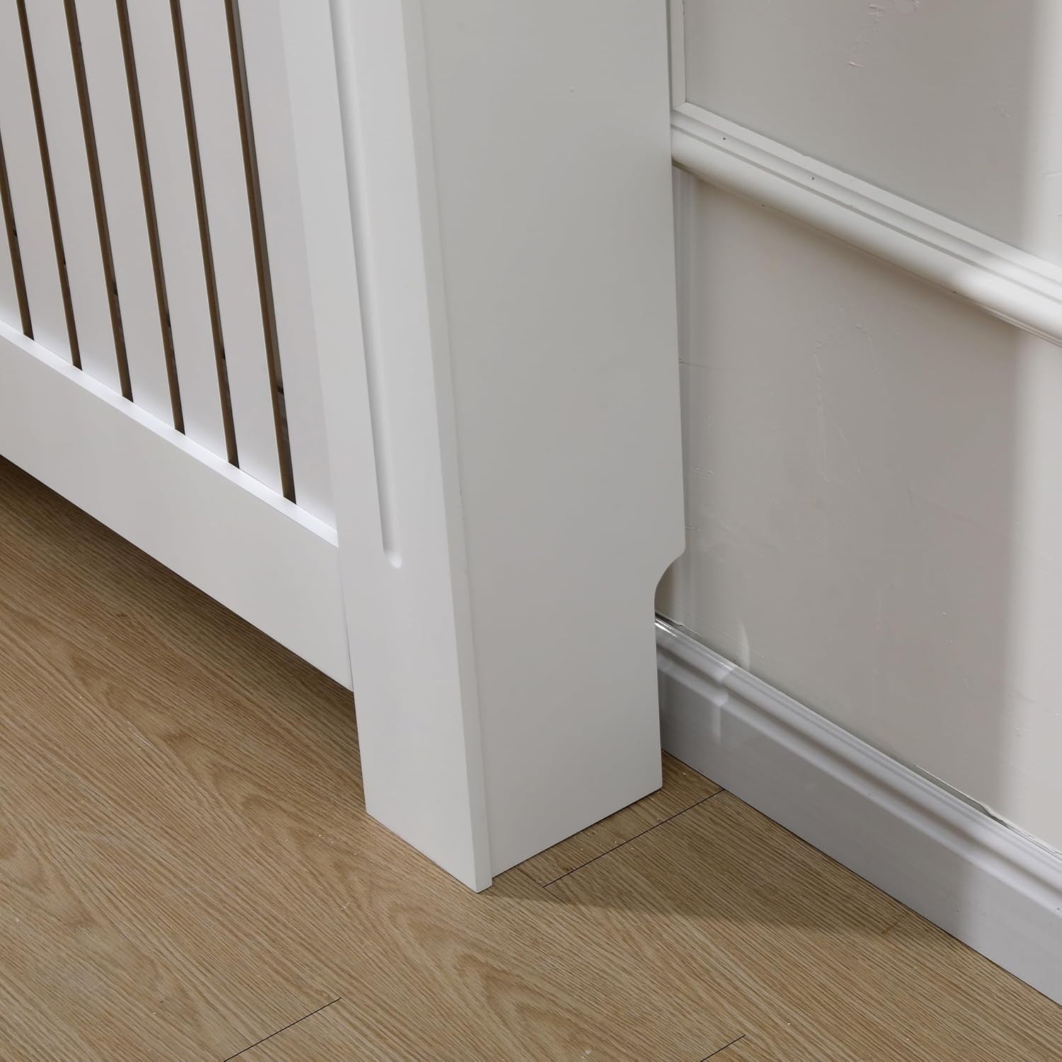 Medium White Oak Radiator Cover | Modern MDF Vertical Slat Cabinet