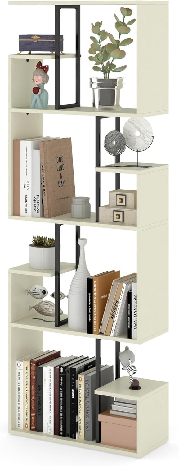White 4-Tier Slim Bookcase Room Divider, Asymmetric Display Storage Shelf