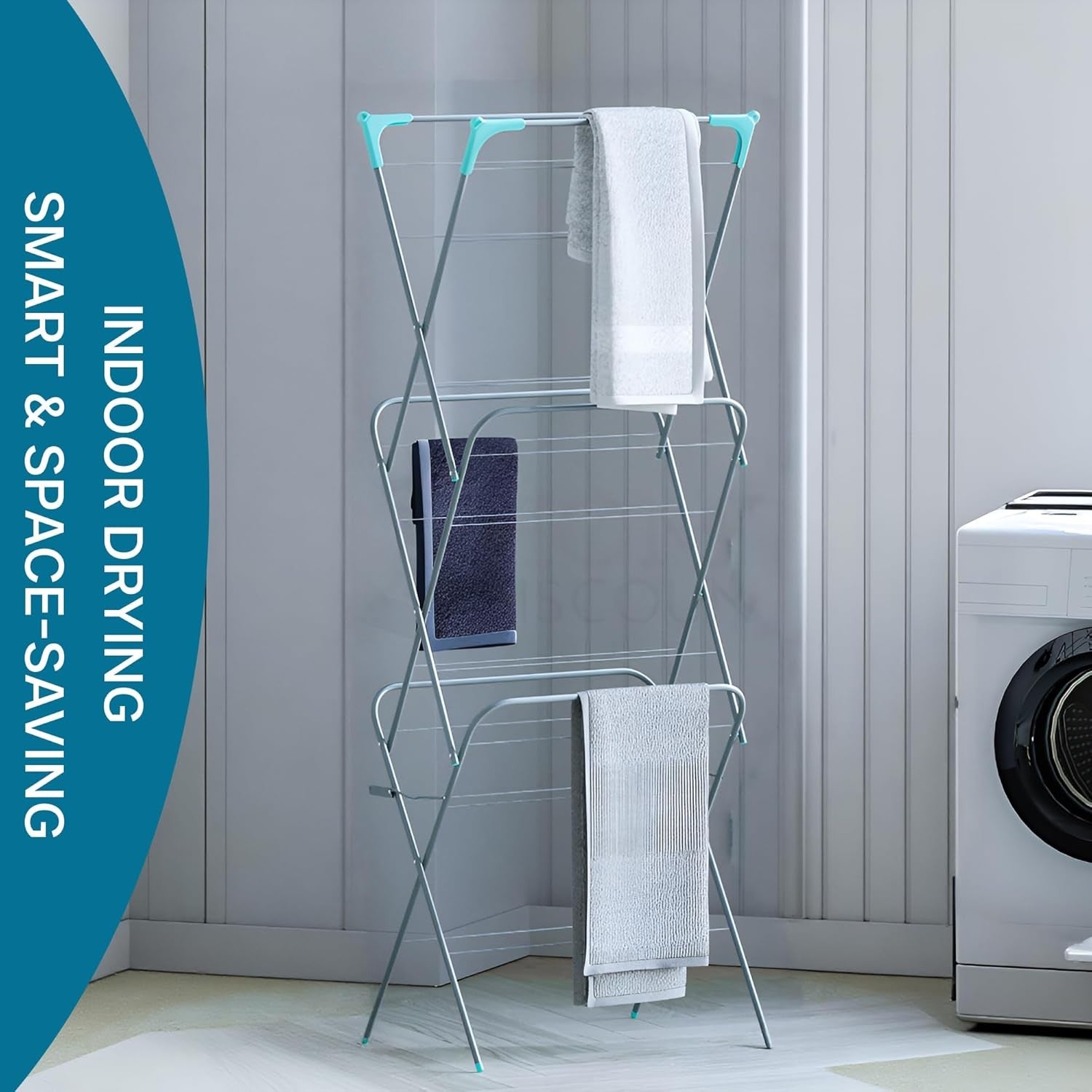 3 Tier Clothes Airer Folding Laundry Drying Rack Non Slip Space Saving
