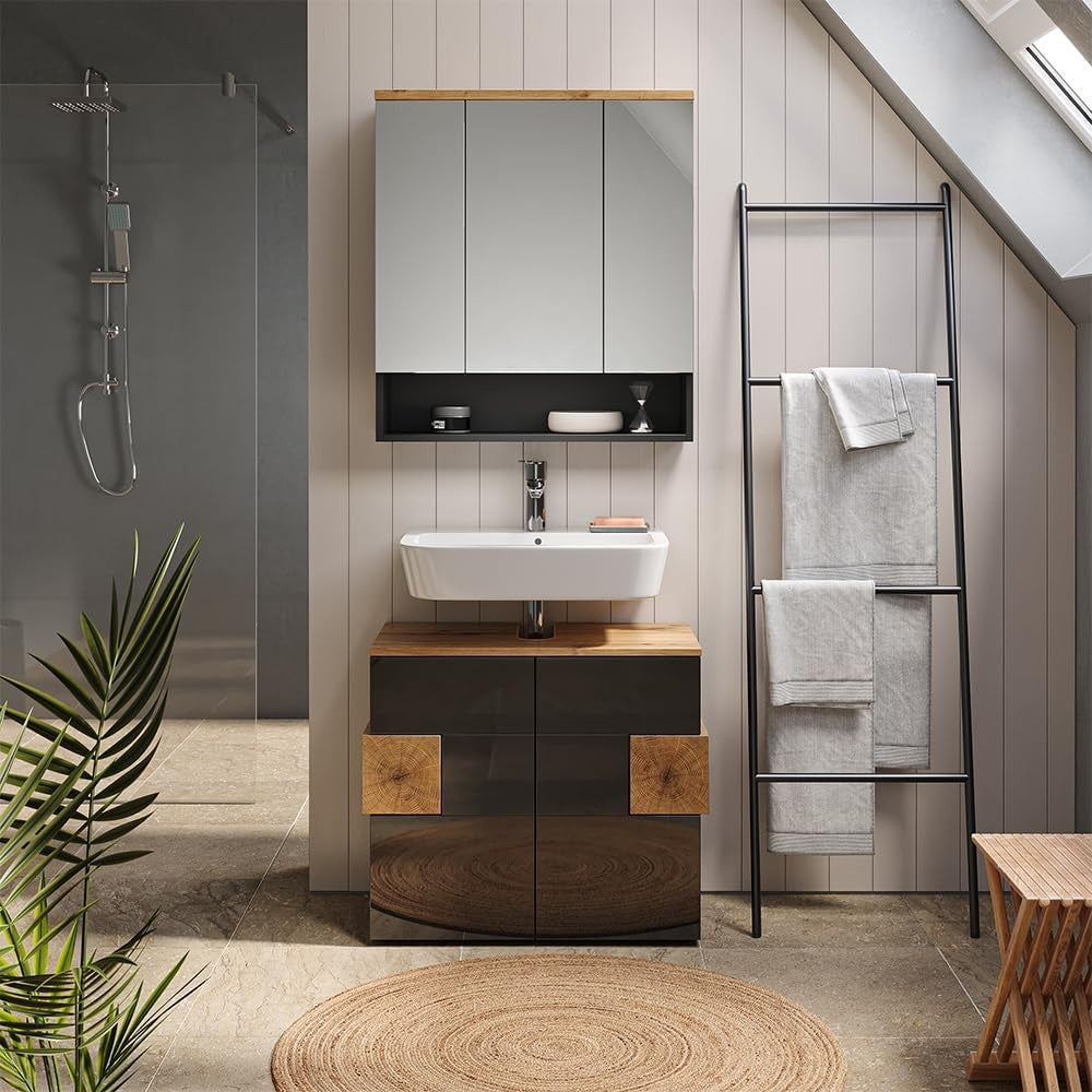 Modern Anthracite Oak Bathroom Vanity Cabinet 73cm Sink Storage Unit Cupboard