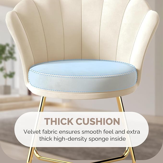 Beige Accent Chair Gold Metal Legs Back Vanity Armchair