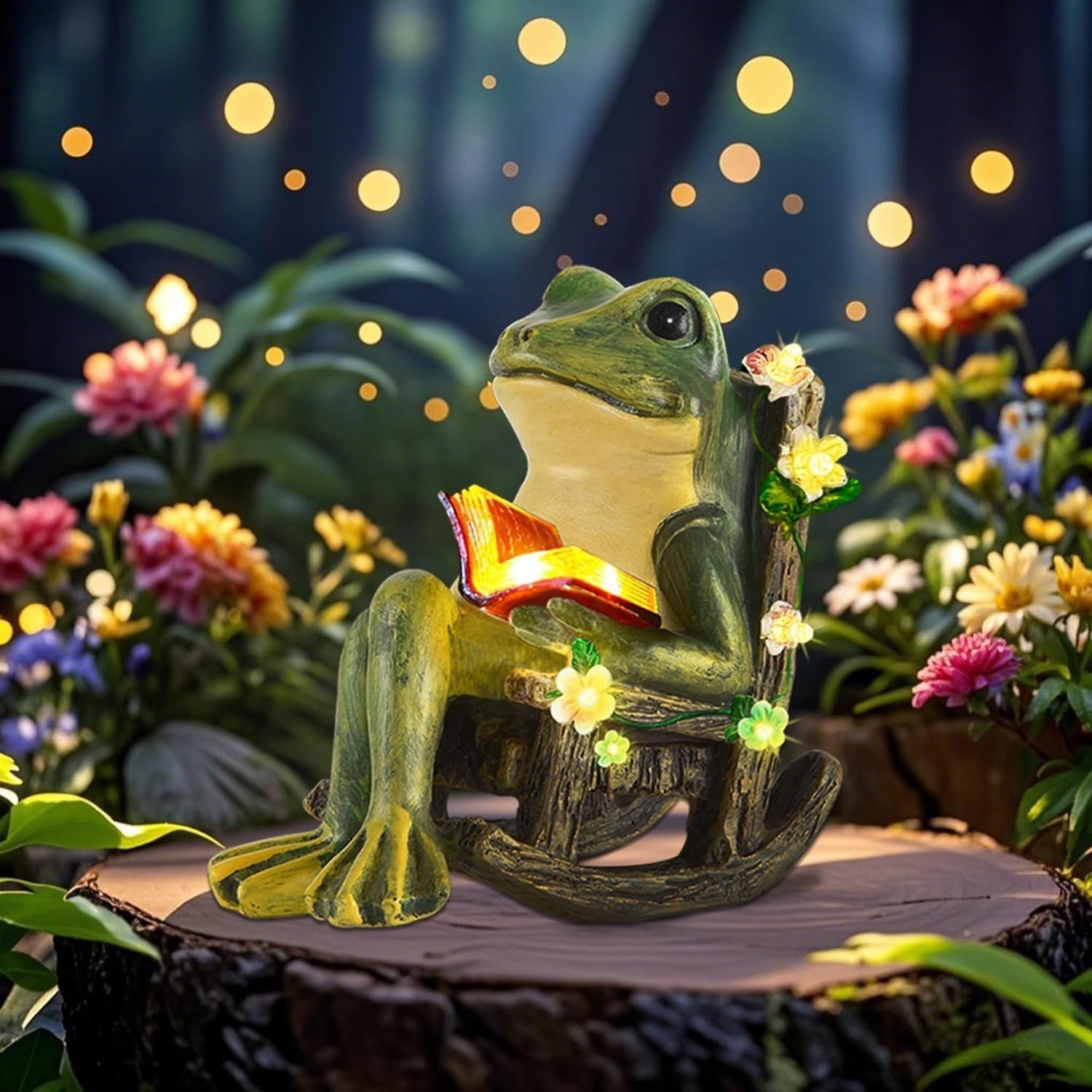 Solar Frog Garden Ornament • LED Succulent Lights • Outdoor Patio Yard Decor