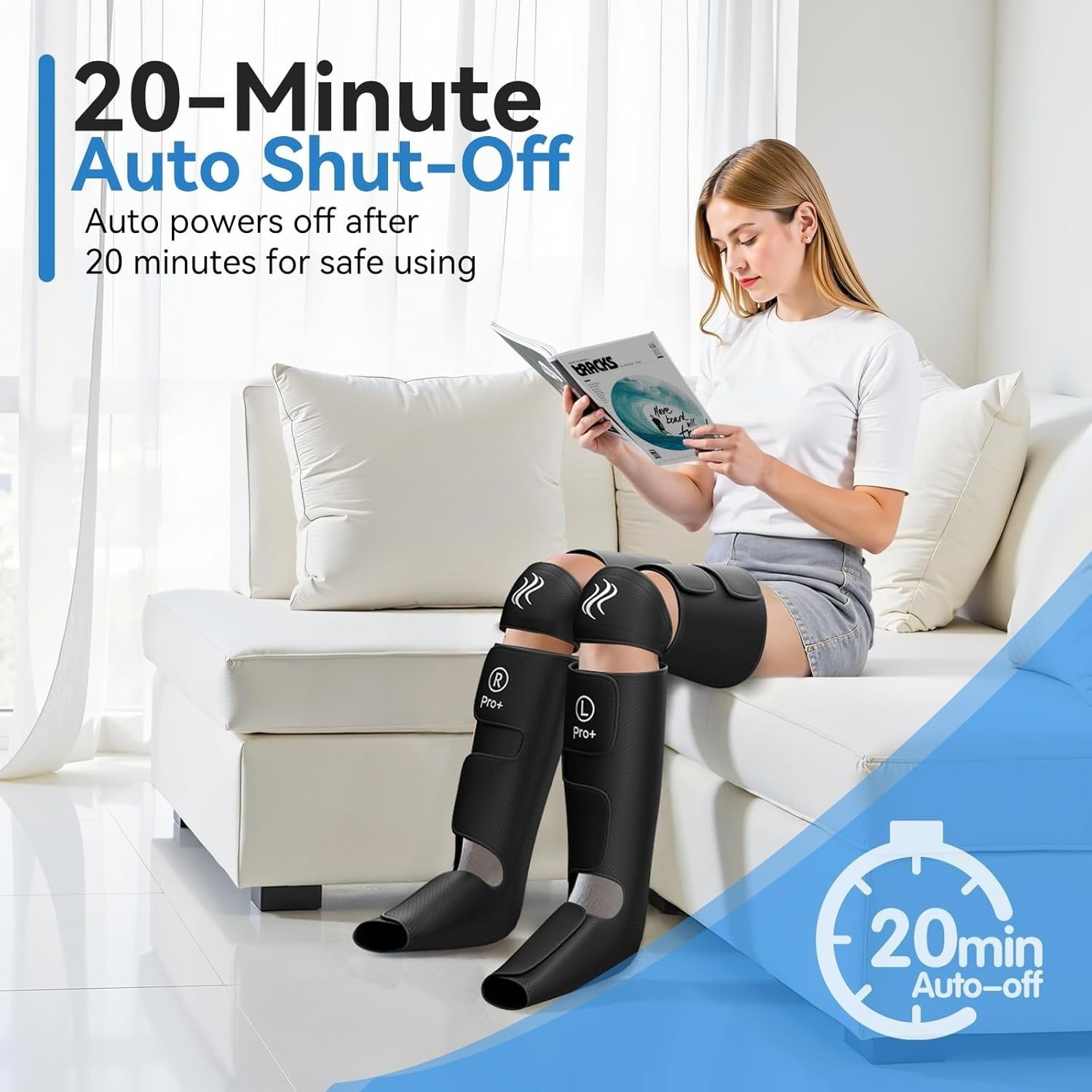 Air Compression Leg Massager with Heat for Pain Relief, Swollen Legs & Circulati