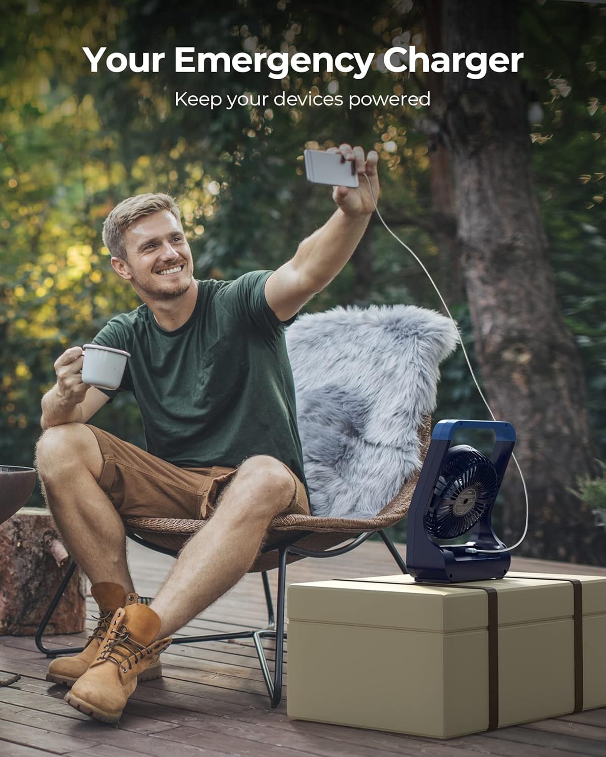 20000mAh Camping Fan – Blue 360° Portable Desk Fan w/ Timer & Adjustable Tilt