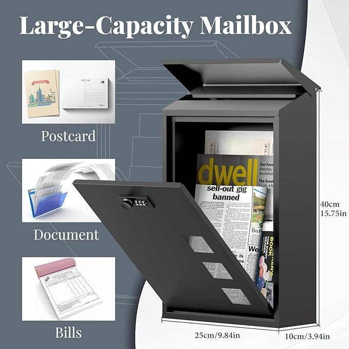 Wall Mounted Waterproof Post Box with Lock | Steel Mailbox | Large Letterbox