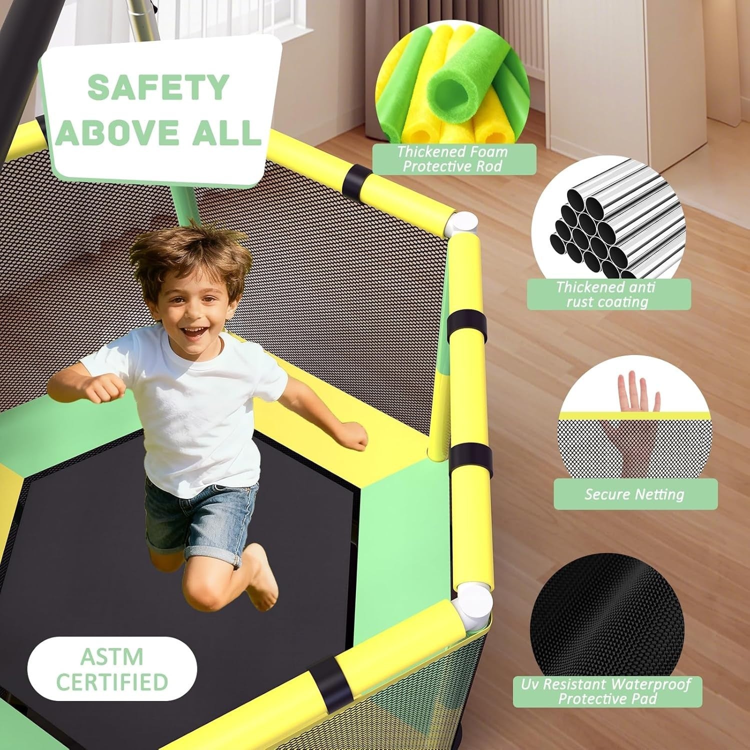 Kids Indoor Outdoor Rebounder Trampoline with Safety Net 60in Ages 3–8
