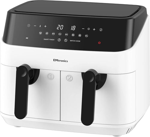 Dual Air Fryer XL 9L Family Size | 8 Presets Healthy Cooking | White