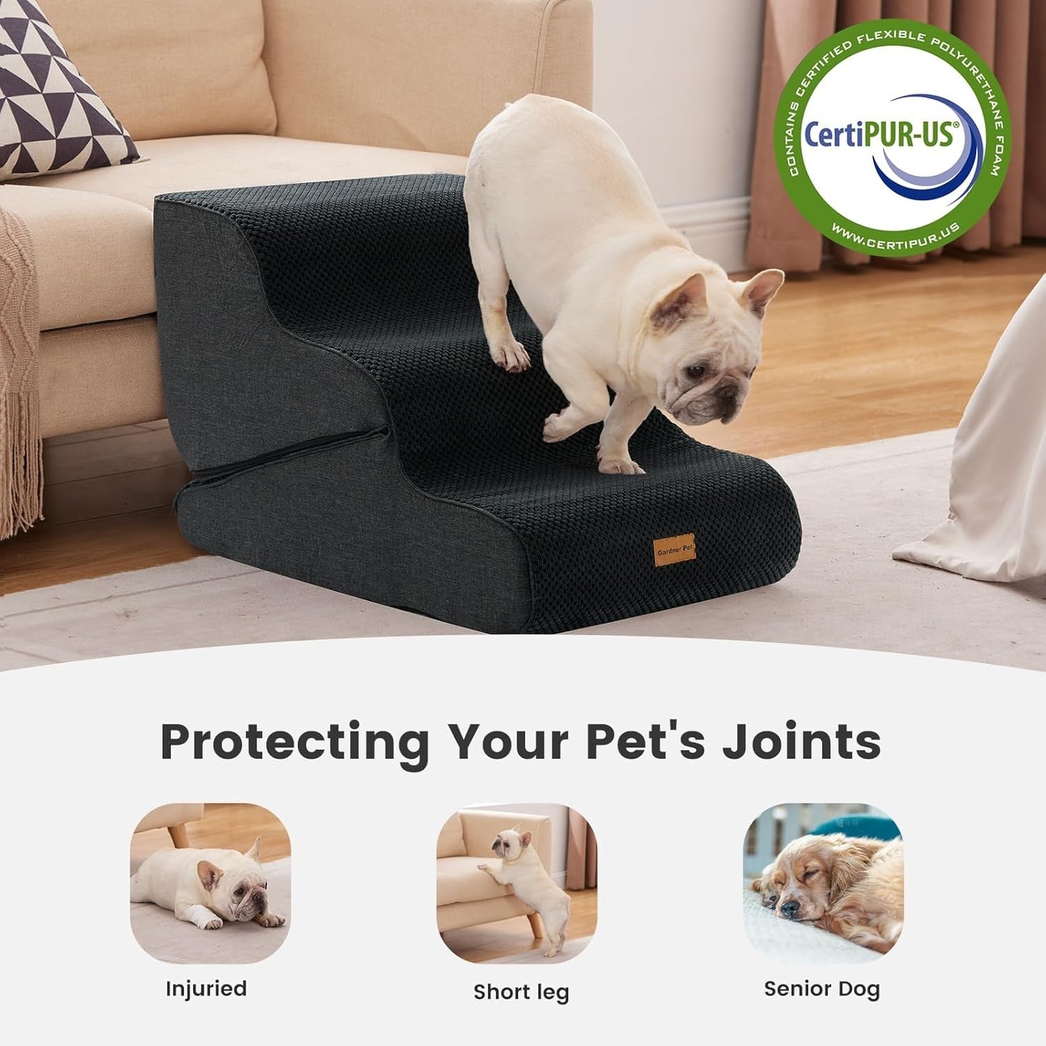 Adjustable 3 Step Dog Stairs Pet Ramp Non Slip Washable Black Grey