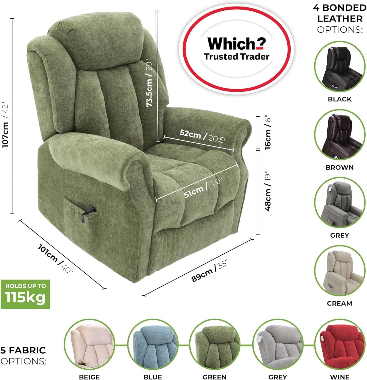 Dual Motor Lift Recliner Chair Heat Massage Fabric Riser Mobility Support Green