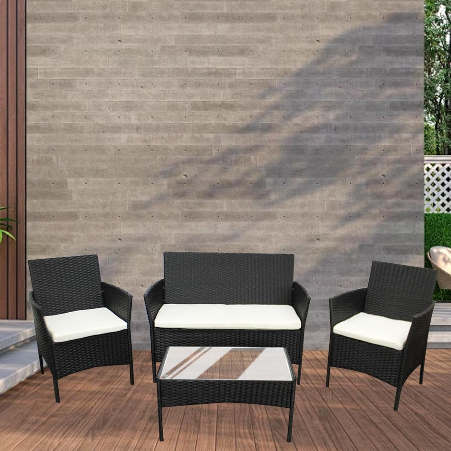 4-Piece Rattan Garden Set Outdoor Sofa Table Chairs Patio Backyard Balcony