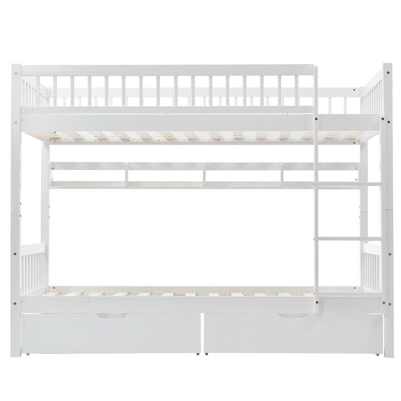 3FT Pine Bunk Bed Kids White with Storage Drawers Shelves Ladder Split Frame