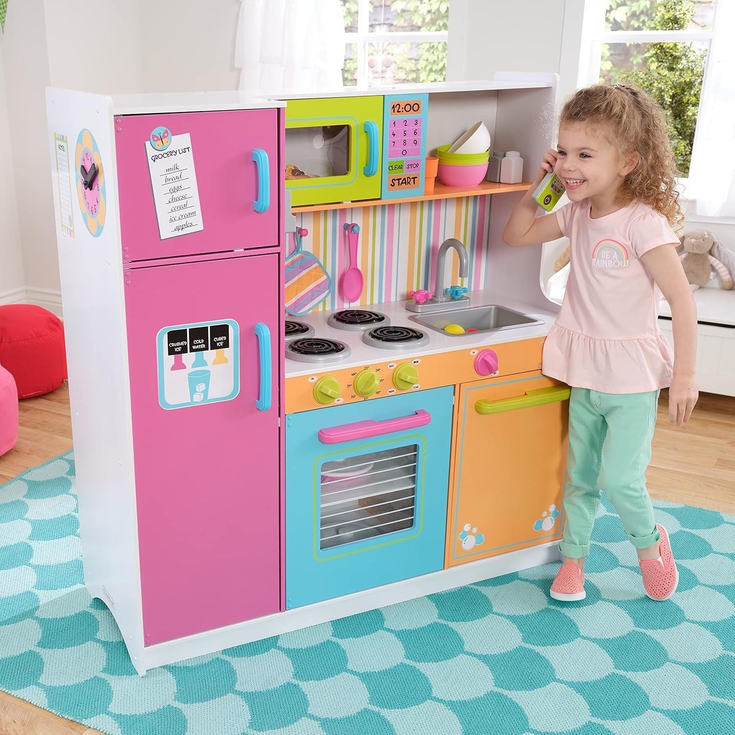 Kids Wooden Play Kitchen Toy Set Oven Microwave Fridge Accessories