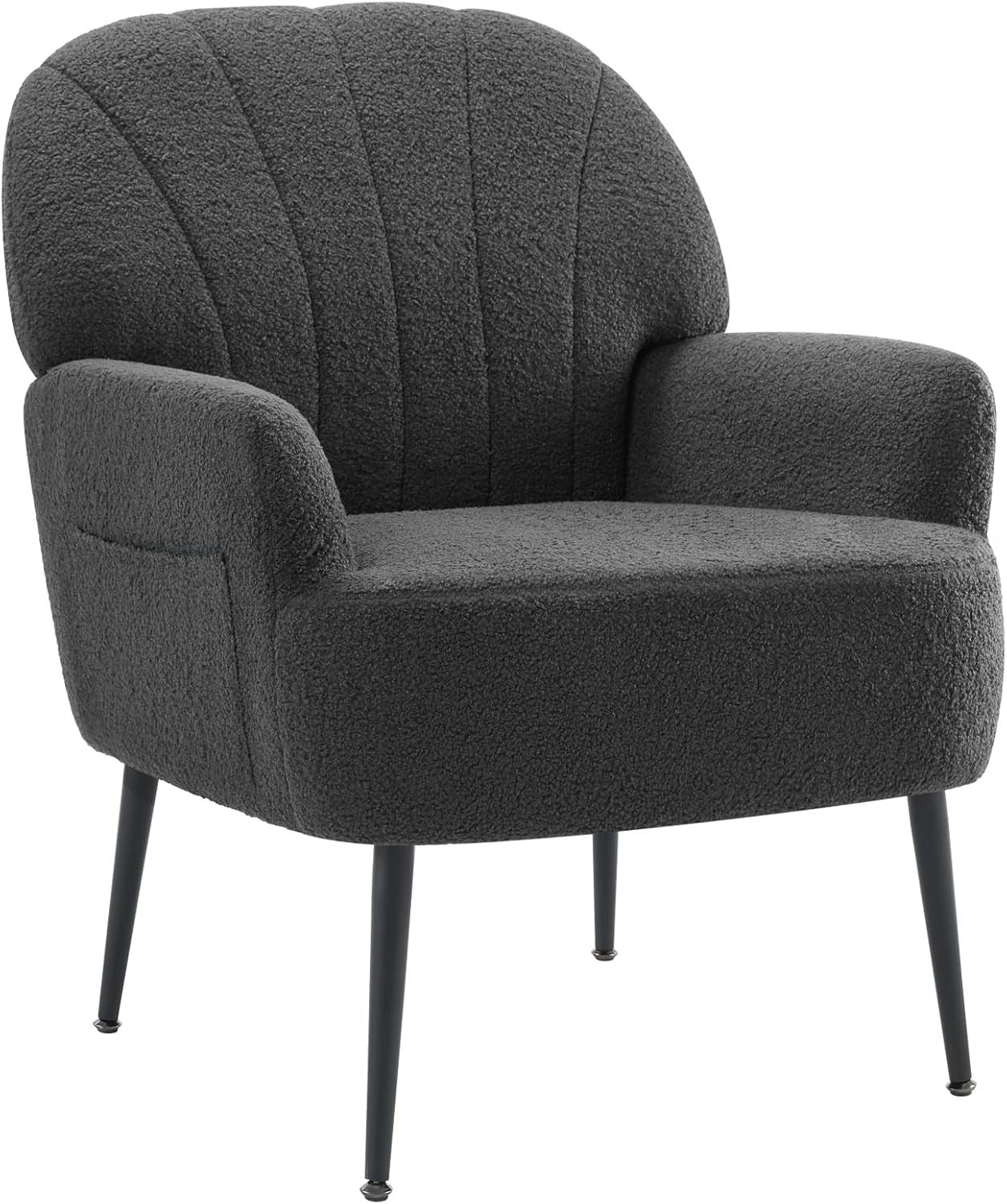 Teddy Fluffy Fabric Tub Chair, Metal Legs, Mid-Century Design for Living Room, B