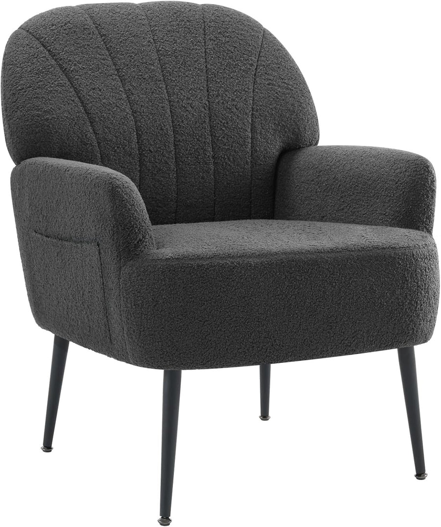 Teddy Fluffy Fabric Tub Chair, Metal Legs, Mid-Century Design for Living Room, B