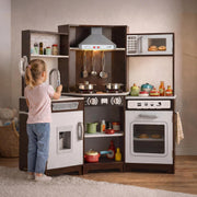 Corner Wooden Kids Play Kitchen Brown Lights Sounds Water Toy Set