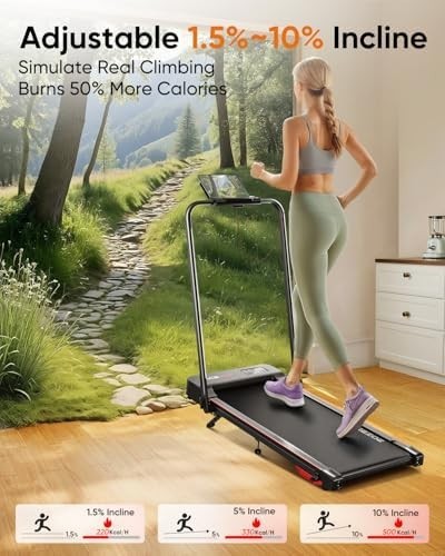 10% Incline 2-in-1 Foldable Walking Pad 2.5HP, Dual Display, App, 300lbs Red