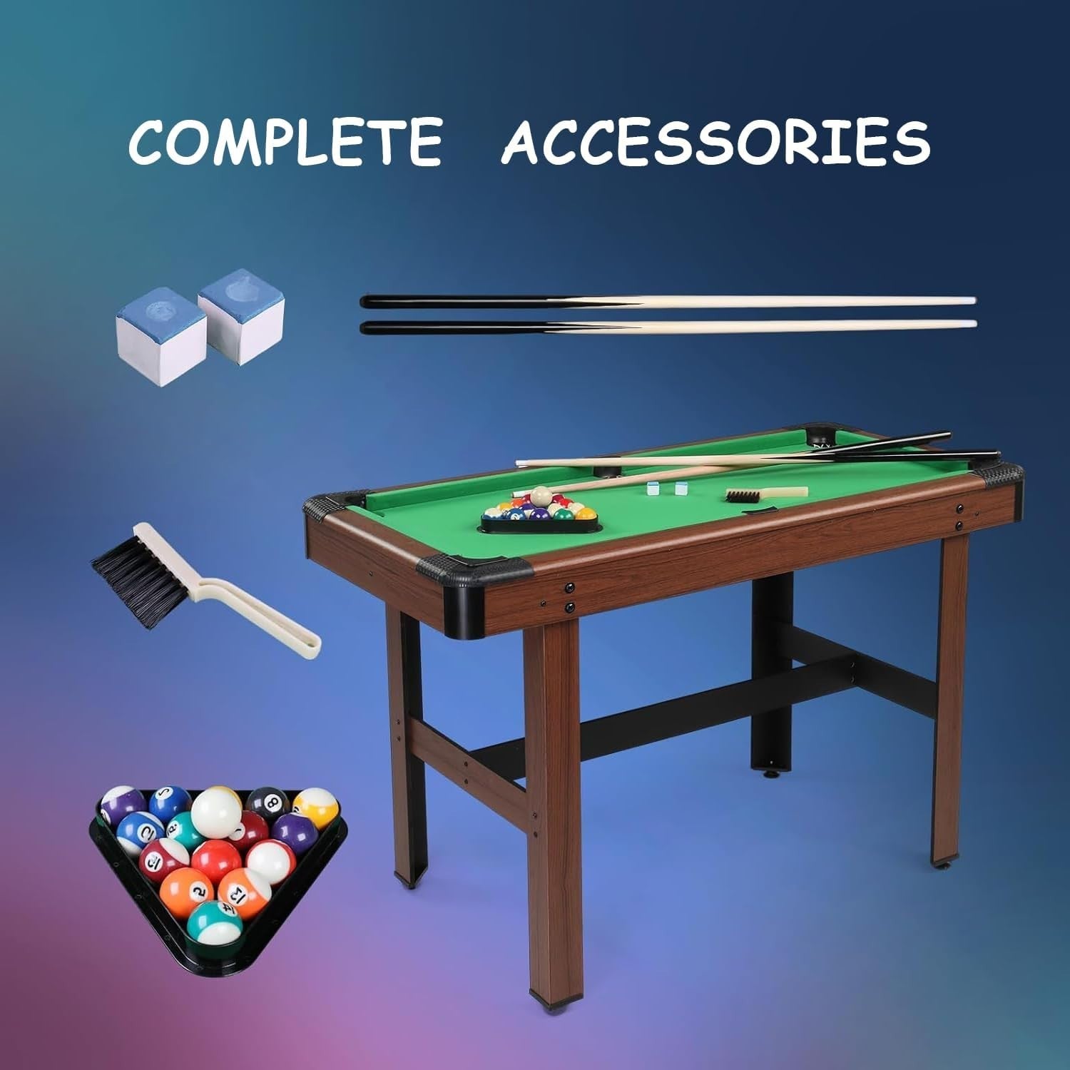 4FT Home Billiards Game Table Wooden Snooker Set for Kids Adults